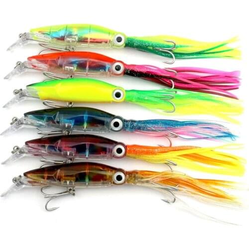Squid Jig Fishing Lure 14cm 40g Octopus Skirt Bait 3D Eyes with Treble Hook Hard Bait for Sea Fishing