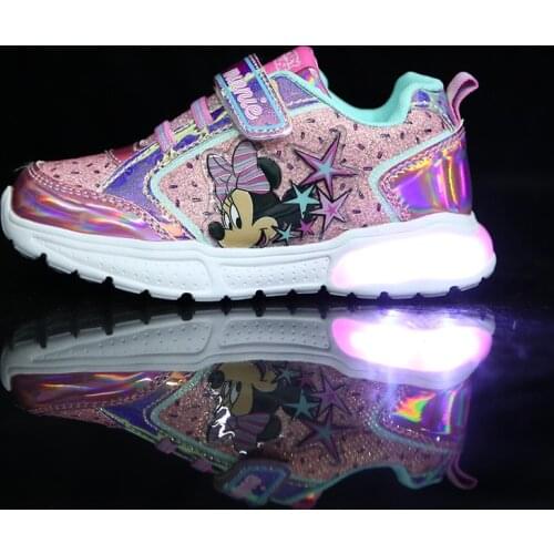 Disney Cartoon minnie mouse children casual shoes girls sports shoes casual LED light flash shoes baby elsa princess shoes