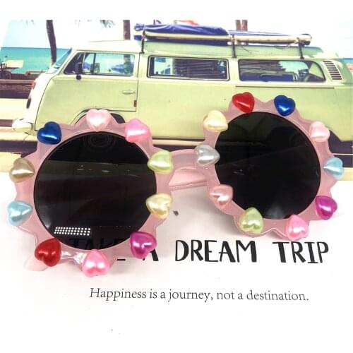 ZAOLIHU Baby Pink Sunglasses Rainbow Heart Pearl Handmade Sun Glasses Gorgeous Kids Summer Eyeglasses 4-12 Years Eyewear Gafas