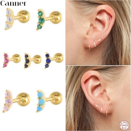CANNER 925 Sterling Silver Moon Crystal Cartilage Earring Colors Zircon Stud Earrings Cute Tragus Ear Stud Piercing Body Jewelry