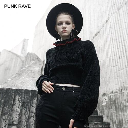 PUNK RAVE Girls Gothic Daily Black Long Sleeved Bow Knots Christmas Sweaters Women Fall Winter Tops