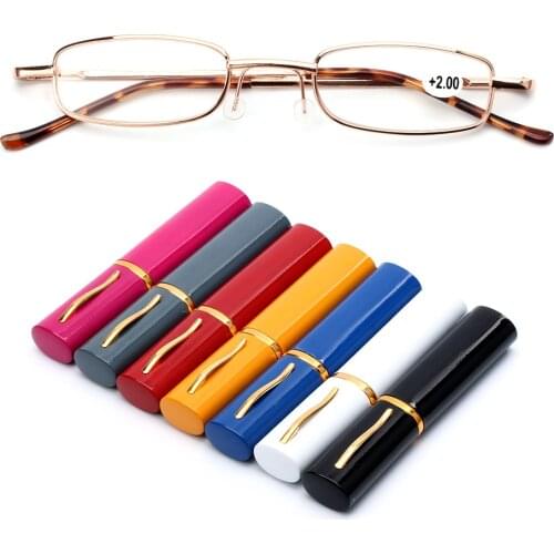 1Set Portable Reading Glasses with Pen Tube Metal Case Unisex Presbyopic Glasses Spring Hinge Eyeglasses Vision Care +1.00~+4.00