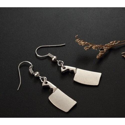 2021 Punk Design Kitchen Knife Dangle Earring Silver Plated Women Body Penetrating Earrings Trend Women Halloween Party Jewelry