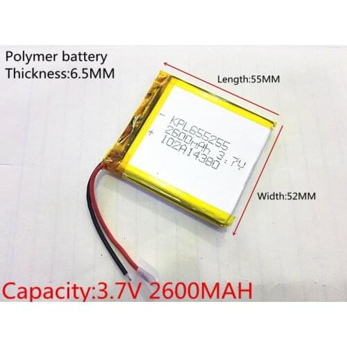 3.7V 2500mAh 655255 Lithium Polymer Li-Po li ion Rechargeable Battery cells For Mp3 MP4 MP5 GPS PSP mobile bluetooth