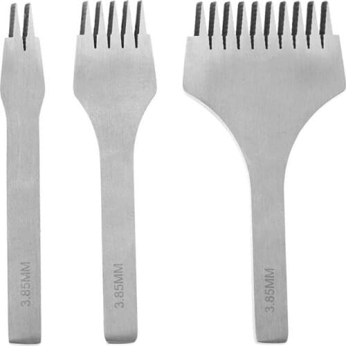 3.85Mm White Steel Flat Chisel Leather Craft Tools Hole Punch Kit Diy Tool 2 Prong/5 Prong/10 Prong