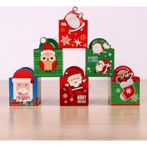 30pcs/lot New Christmas Portable Gift Package Box Christmas Element Printing Square Paper Folding Box 12.5*9*9cm