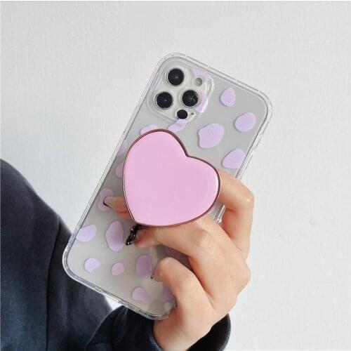 3D love heart Bracket Leopard Phone Case for iphone 11 11pro 12 12Pro Max X Xs Max XR SE2020 7 8Plus Cear Protective cover