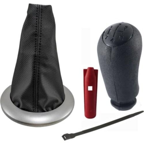 FOR Renault Megane 2 Compatible Gear Gaiter + Gear Shift Knob Perforated Leather Black Stitching + Leather Knob Black Cover