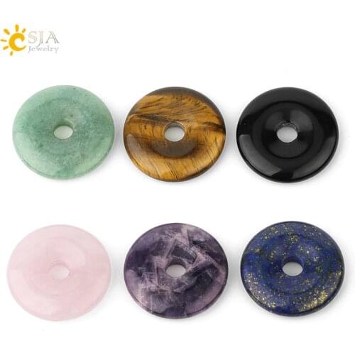 CSJA Natural Stones Purple Crystal Tiger Eye Lapis Jewelry Accessories Peace Buckle Amulet Loose Beads for Making Necklaces G243