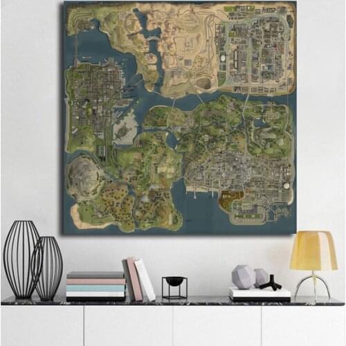 Gta 5 San Andreas New Map Wall Art Canvas Posters Prints Painting Wall Pictures For Modern Office Living Room Home Decor Artwork