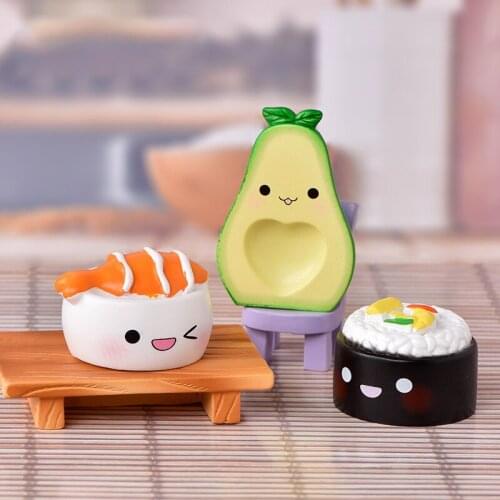 Simulation Avocado Peach Sushi Egg Figurine Resin Cartoon Model Home Table Decor DIY Miniature Fairy Garden Cake Accessories