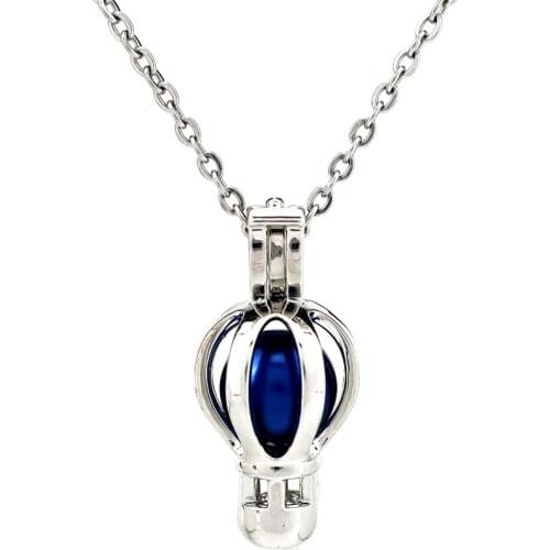 K964 Silver Alloy Cute Fire Balloon Hollow Beads Pearl Cage Pendant Chain Aroma Essential Oil Diffuser Locket Necklace