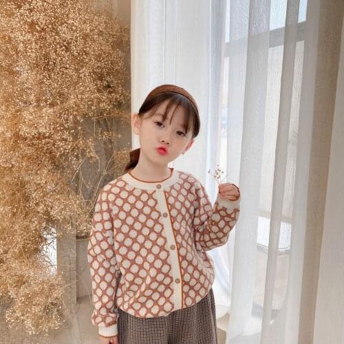 2021 Autumn Cardigan Coat Girls' Cute Dot Pattern O-Neck Neck Coat Children Casual Korean Top Kids Coat Childrens Wear