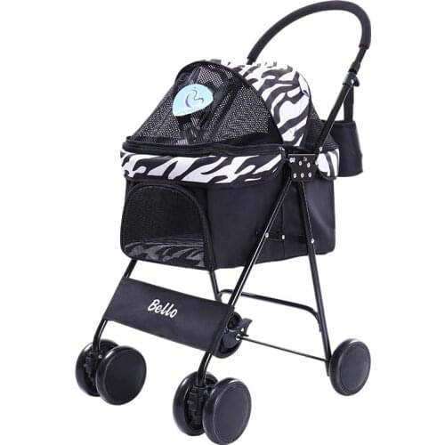 Pet Stroller Dog Cat Small Animals Carrier Cage 4 Wheels Folding Flexible Easy Walk for Jogger Travel with Mesh Window