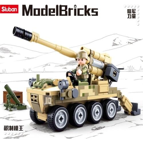 Sluban 159pcs B0751 Model King Series Building Blocks 120 Wheeled Self-Propelled Gun Assembled Bricks Kid Toy Boy Birthday Gif