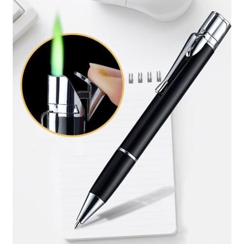 Creative Signature Pen Ultra Thin Lighter Long Strip Metal Jet Butane Cigarette Lighter Torch Turbo Straight Fire Lighter