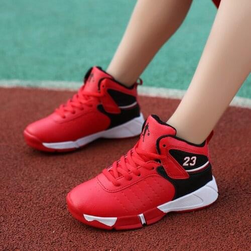 Fashion Leather Jordan Basketball Shoes Kids Ankle Support Boys Basket Sneakers Comfortable Anti-Slip Outdoor Sports Shoes Kid