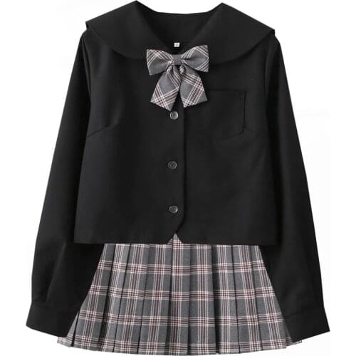 Hot Sale Japanese School Uniforms For Girls Cute Black Long-length Sailor Tops Pleated Skirts Sets Cosplay Jk Costume Series