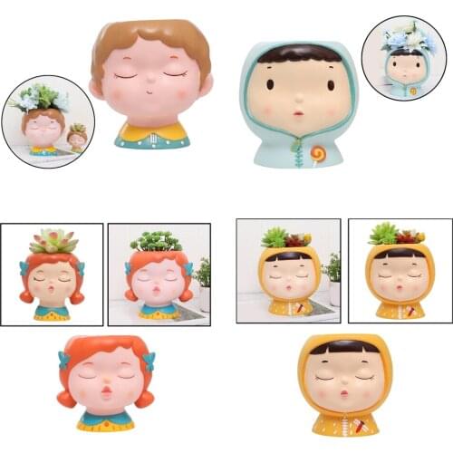 4x Cute Adorable Bonsai Pot Little Girl Boy Planter Pot Heads for Garden Plants Succulent Flower Herbs