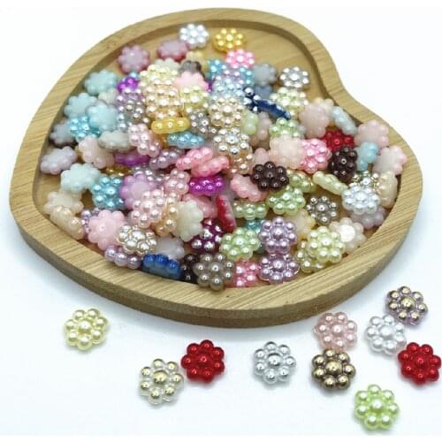 50pcs/pack Mix Color mini flower Shape Imitation Half Round Pearl Flatback Beads for Scrapbook DIY Decoration 10mm