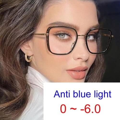 Finished Myopia Glasses For Women Blue Light Filter Big Square Spectacle Frames Anti Reflective Prescription Glasses Cons -1 -4