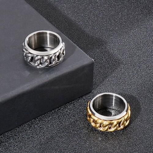 New stainless steel rotatable ring personality fashion mens titanium steel chain ring