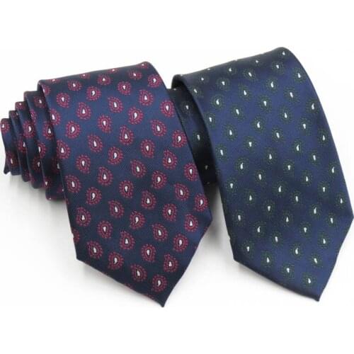 Tie mens business dress 8cm dark blue necktie red and white cashew flower design Navy dinner ties