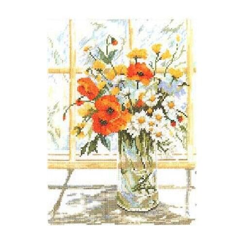 Top quality counted cross stitch kits 14ct flowers vase window white canvas patterns sets for embroidery needlework home decor