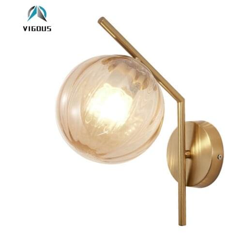 Nordic Simple Bedroom Led E27 Wall Lamp Gold Black Metal Lustre Globe Led Wall Scones Indoor Lighting Lamp Fixtures