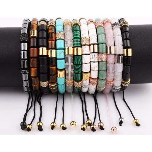 New Design Natural Stone Custom Tube Beads Bracelet CZ Charm Macrame Adjustable Bracelet Men Women