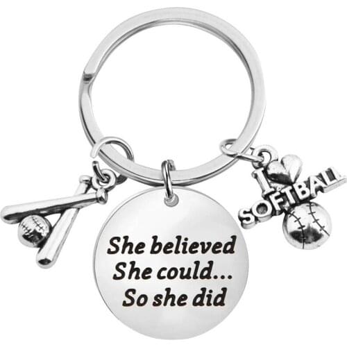 Wholesale Softball Keychain Sports Key Chain She Believed She Could Keyring Inspirational Gifts For Her Graduation