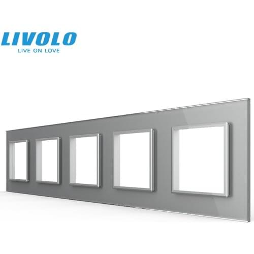 Livolo EU standard,Luxury Crystal Glass Switch Panel, 364mm*80mm,Quintuple Glass Panel For Wall Socket C7-5SR-15