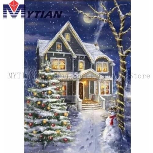 Holiday Snow Cottage,Christmas Tree ,DIY 5D Diamond Painting Art Kit,Full Drill Mosaic Scenery Diamond Embroidery Wall Stickers