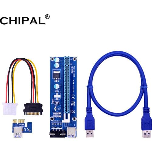 CHIPAL 10pcs VER006S 0.6M PCI-E Riser Card PCI Express 1x to 16x Extender USB 3.0 Data Cable / SATA to 4Pin IDE Power Cord