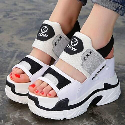 Sandals Womens Cow Leather Platform Wedge Sandals Open Toe High Heel Summer Fashion Sneakers Party Shoes