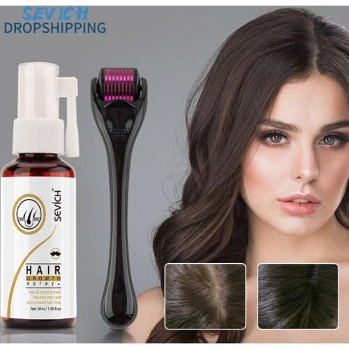 Sevich 2PCS/SET Hair Care Hair Growth Essential Oil Micro Needle Roller Prevent Hair Loss Damaged Hair Repair Serum Spray 50ml