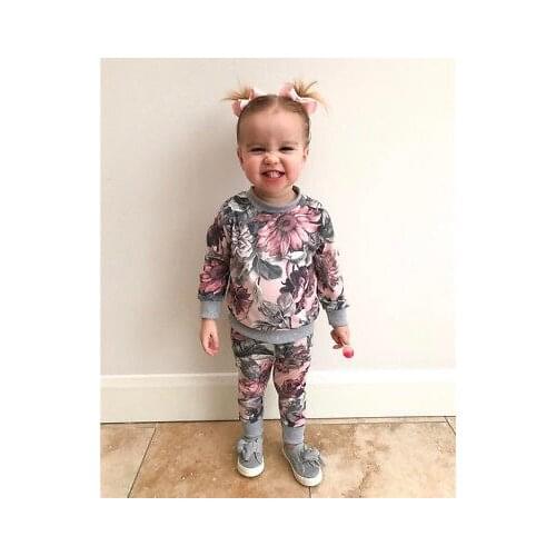 Newborn Toddler Baby Girls Long Sleeve Top T-shirt Floral Pants Tracksuit Outfits Clothes Set 0-24M