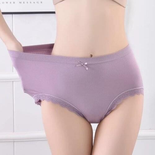 Womens Underwear Large Size 70-110kg Modal Lace High Waist Panties Antibacterial Cotton Crotch Panties