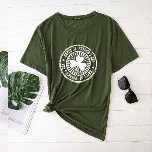Happy St Patricks Day Shamerock Printing Woman Tshirts Graphic Tees Women Aesthetic Clothes Female O Neck Plus Size Clothing