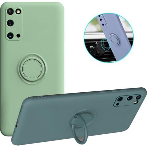 Liquid Silicon Case for Galaxy S20 Ultra Magnetic Ring Holder Back Cover Cases for Samsung S20 Plus Shockproof Soft Cover Funda