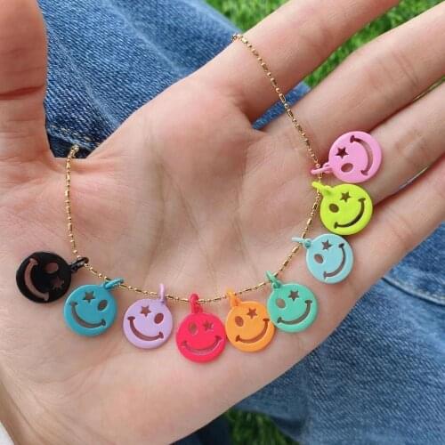 10Pcs 2021 New Colorful Enamel Smily Happy Face Charm Fashion Romantic Sweet Pendant ,Womens Girl Party Jewelry Gift For Her