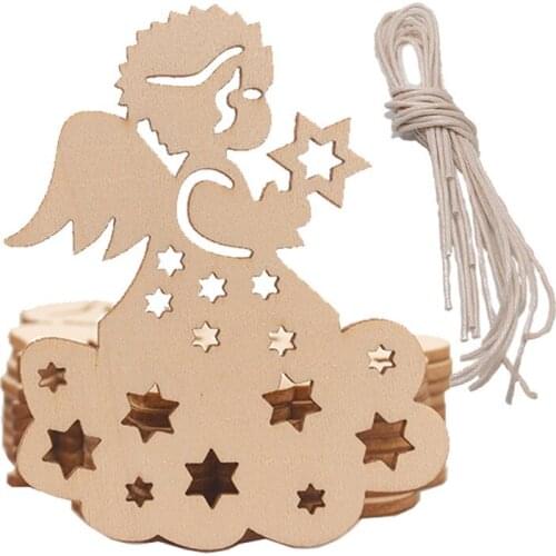 10pcs Angels Christmas Unfinished Wood Christmas Ornaments Christmas Tree Shaped Embellishments Ornaments Art Craft