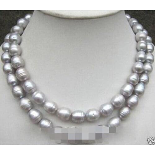 2 ROW 9-10mm natural AAA pearl necklace silver beloved girl wedding Gift for women sterling-silver-jewelry