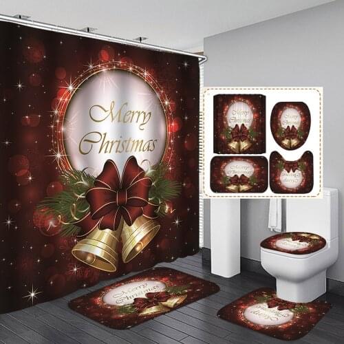 2020 Merry Christmas Decor New Year Shower Curtain Bathroom Curtains Holiday Decoration Anti-slip Rug Cover Toilet Bath Mat Gift