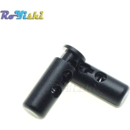 25pcs/pack 2 Hole Plastic Cord Lock Stopper Cylinder Barrel Toggle Clip Black Size: 24mm*10mm