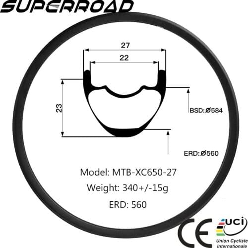 30% off Mtb 27.5 rims with 27mm wide 23mm deep Tubeless Hookless XC Bicycle rim 3K UD Matte 28/32H