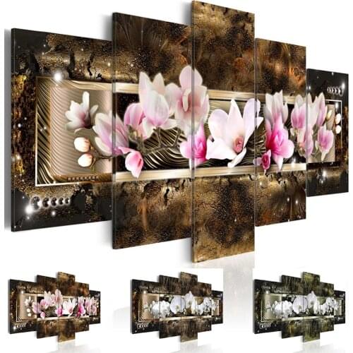 Orchids Blossom Prints Wall Painting 5 Pieces Modern Flower Wall Art Canvas for Bedroom Home Decor No Frame