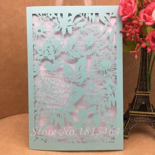 50pcs Wedding Invitations Laser Cut Hollow Flowers Wedding Party Invitations Cards with Inner Paper Card Party Supplies