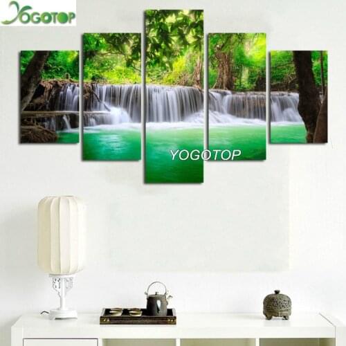 Diy Diamond Painting Nature Forest Green Lake Waterfall landscape 5D Full Drill Mosaic Diamond Embroidery puzzle 5 Pieces ML1235