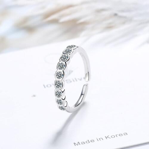 925 Sterling Silver Stackable Zircon Open Ring Single Row Adjustable Rings For Women Wedding Jewelry S-R617